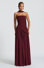 Red Maxi Dress with Chiffon Skirt and Split
