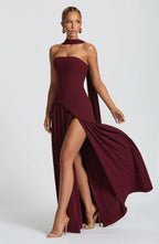 Red Maxi Dress with Chiffon Skirt and Split