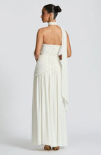 White Maxi Dress with Chiffon Skirt and Split