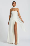 White Maxi Dress with Chiffon Skirt and Split