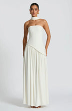 White Maxi Dress with Chiffon Skirt and Split