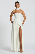 White Maxi Dress with Chiffon Skirt and Split