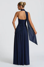 Navy Maxi Dress with Chiffon Skirt and Split