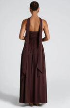 Brown Maxi Dress with Chiffon Skirt and Split
