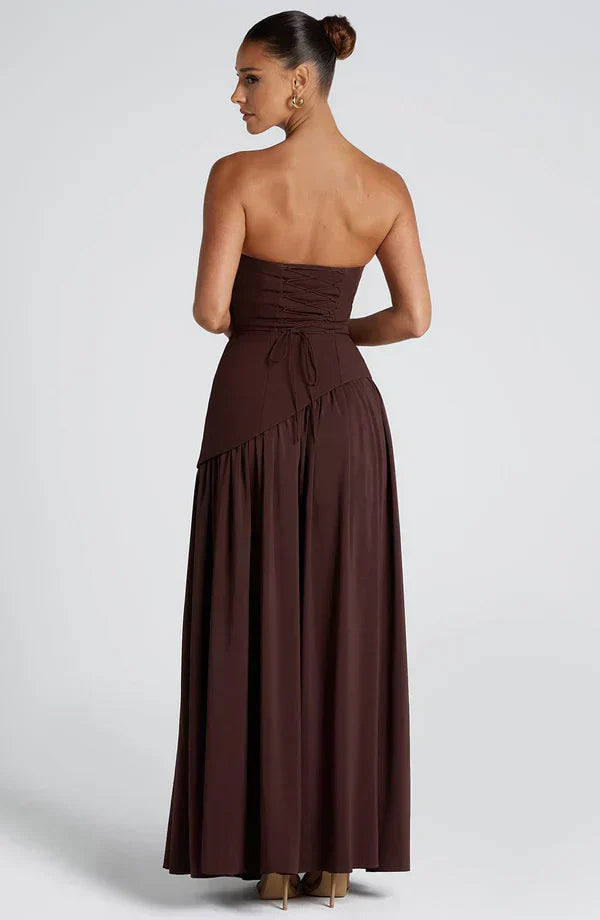 Brown Maxi Dress with Chiffon Skirt and Split