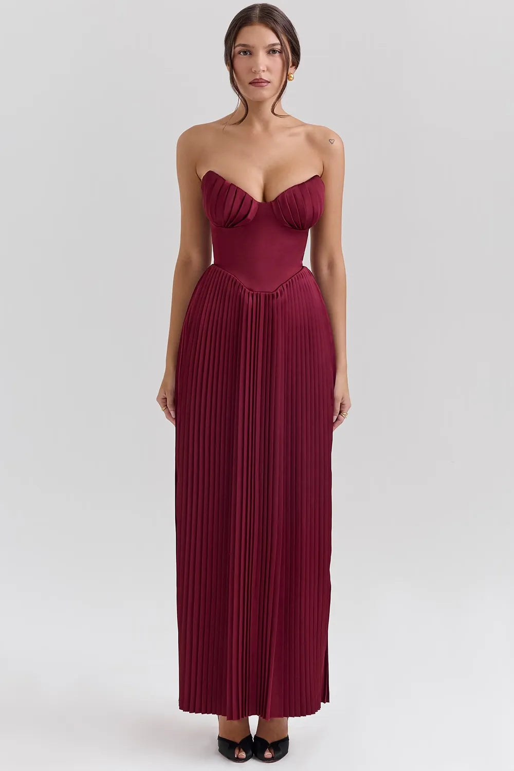Red Pleated Georgette Maxi Dress