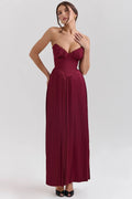 Red Pleated Georgette Maxi Dress