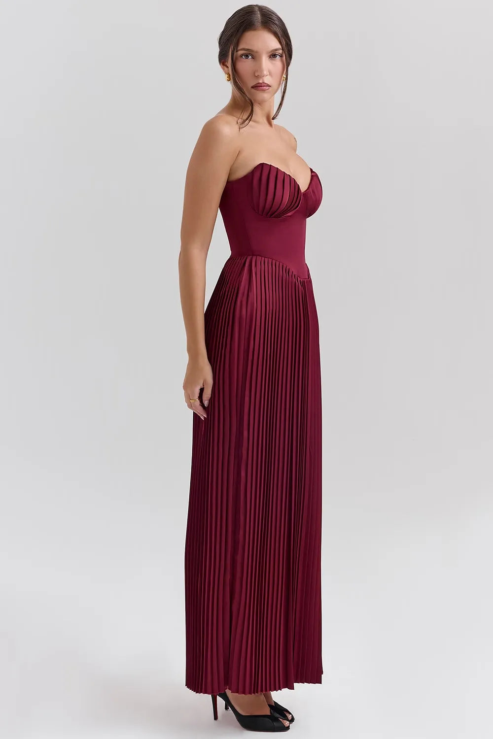 Red Pleated Georgette Maxi Dress