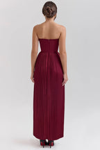 Red Pleated Georgette Maxi Dress