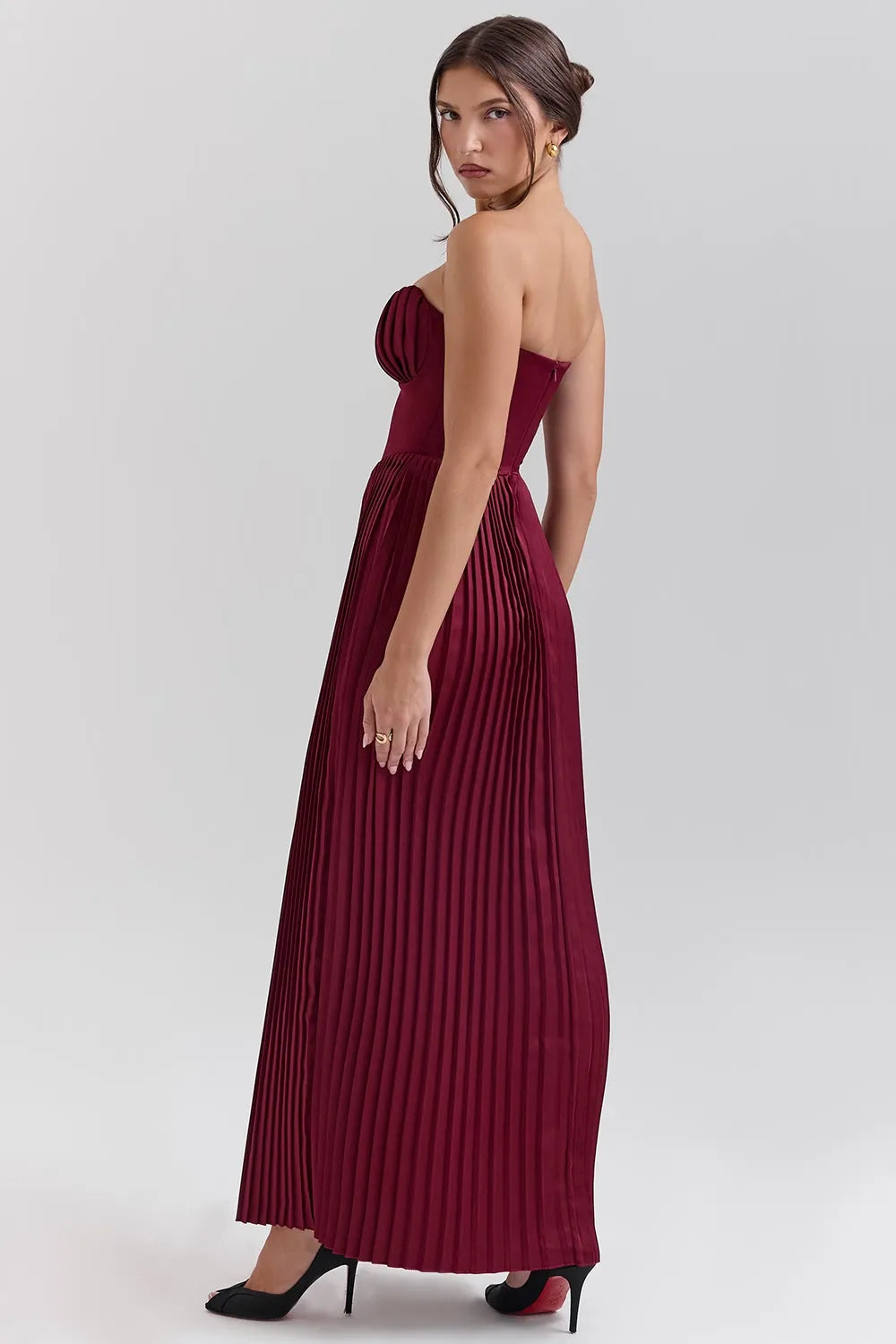 Red Pleated Georgette Maxi Dress
