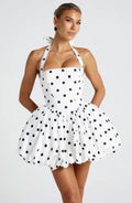 White Polka Dot Mini Dress with Puffball Skirt