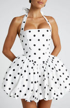 White Polka Dot Mini Dress with Puffball Skirt