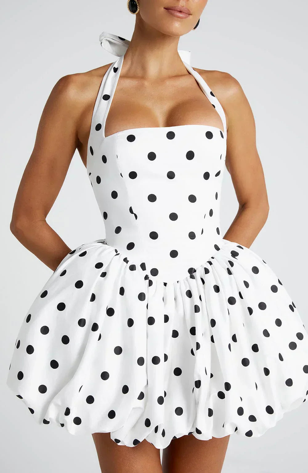 White Polka Dot Mini Dress with Puffball Skirt