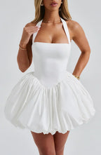 White Mini Dress with Puffball Skirt