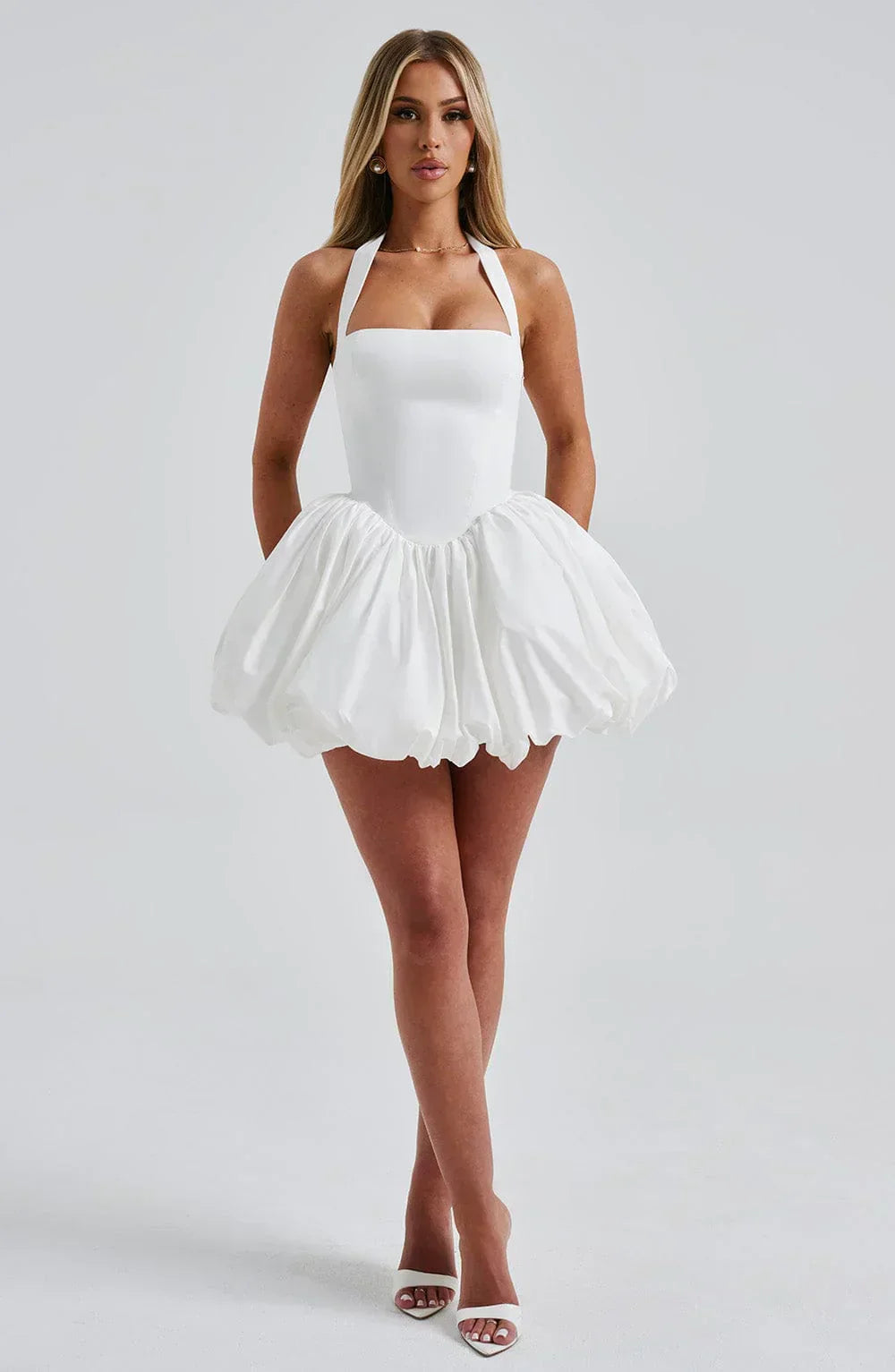 White Mini Dress with Puffball Skirt