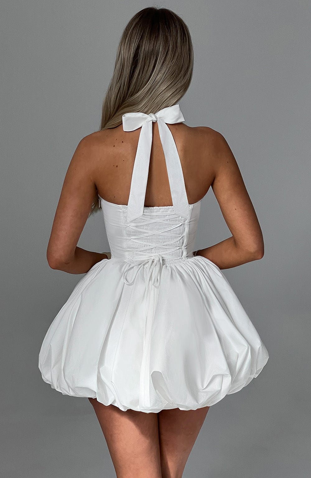 White Mini Dress with Puffball Skirt