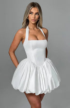 White Mini Dress with Puffball Skirt