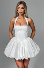 White Mini Dress with Puffball Skirt