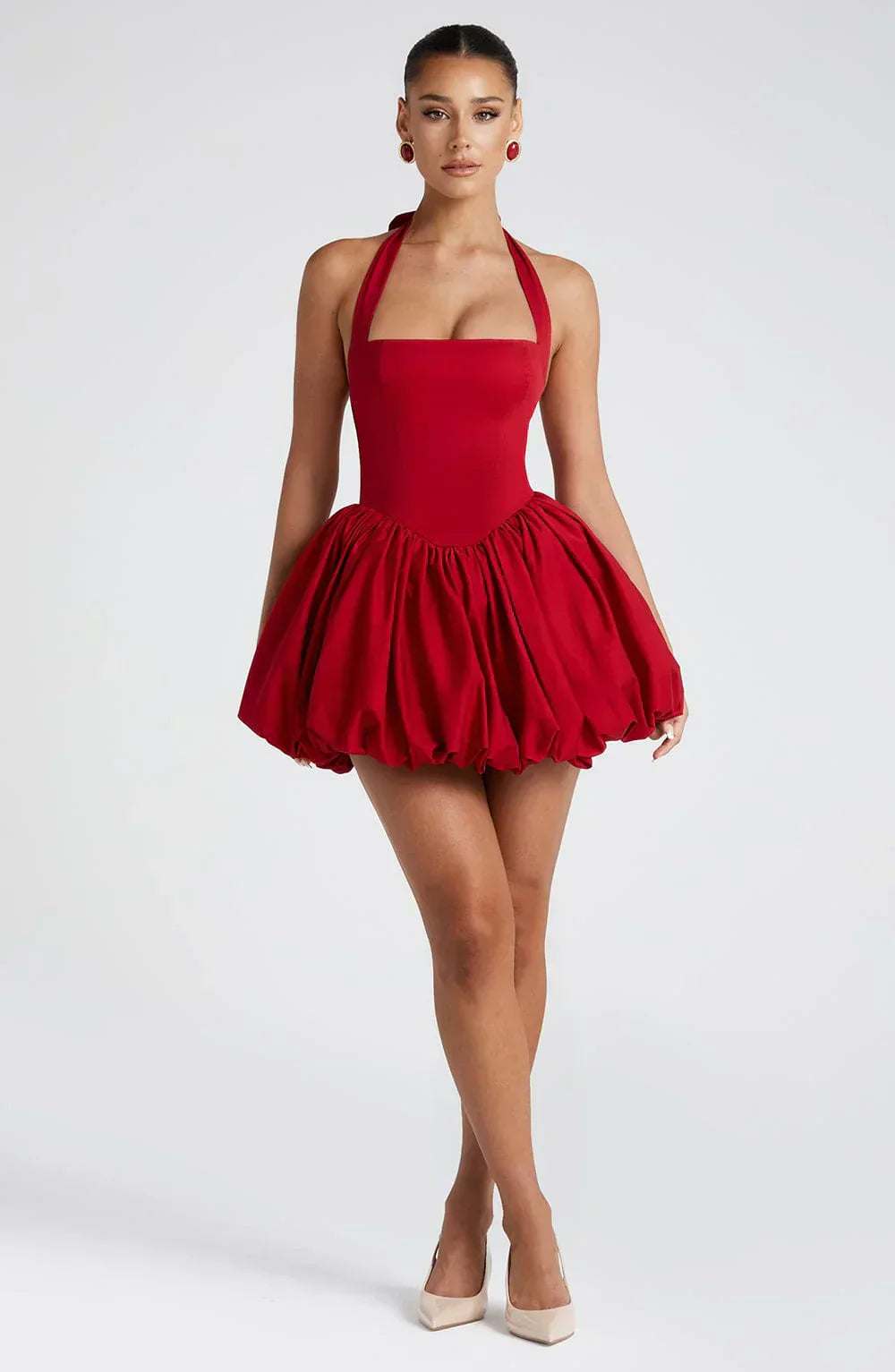 Red Mini Dress with Puffball Skirt