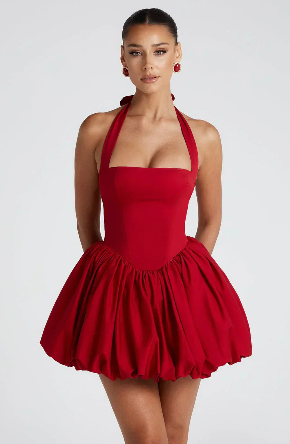 Red Mini Dress with Puffball Skirt