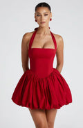 Red Mini Dress with Puffball Skirt