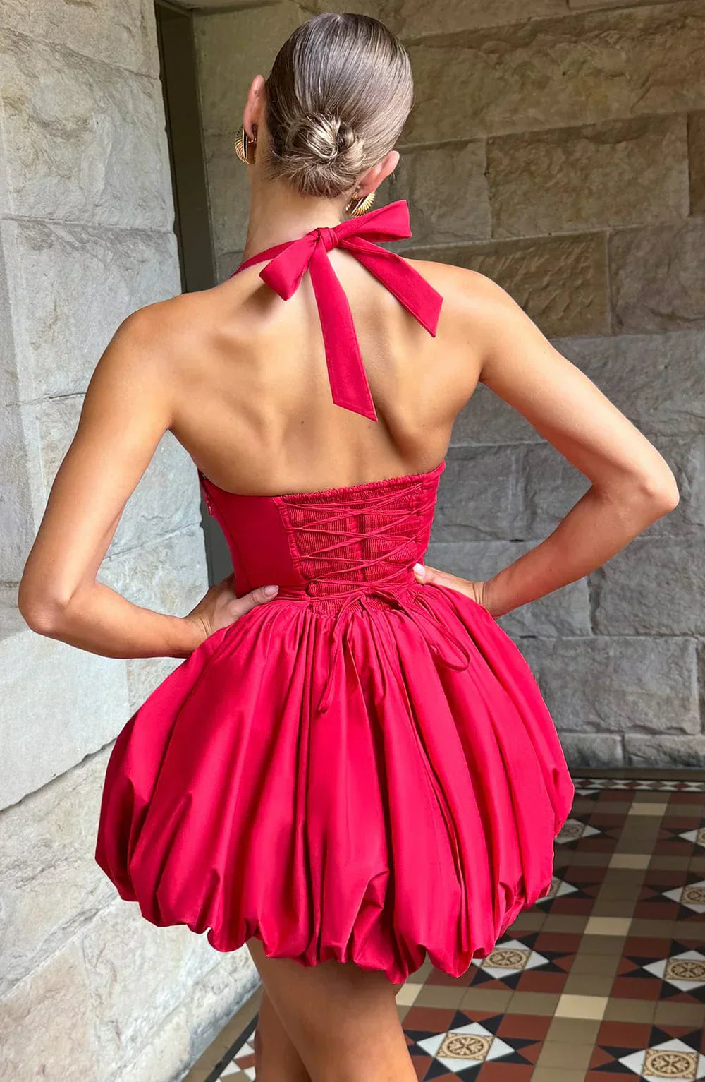 Red Mini Dress with Puffball Skirt