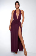 Red Halter Neck Maxi Dress with Open Back and Side Slit