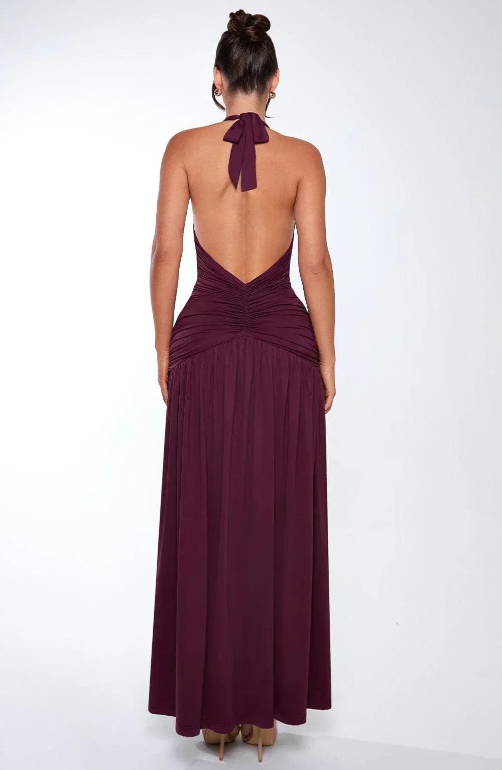 Red Halter Neck Maxi Dress with Open Back and Side Slit