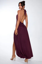 Red Halter Neck Maxi Dress with Open Back and Side Slit