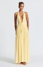 Yellow Halter Neck Maxi Dress with Side Split