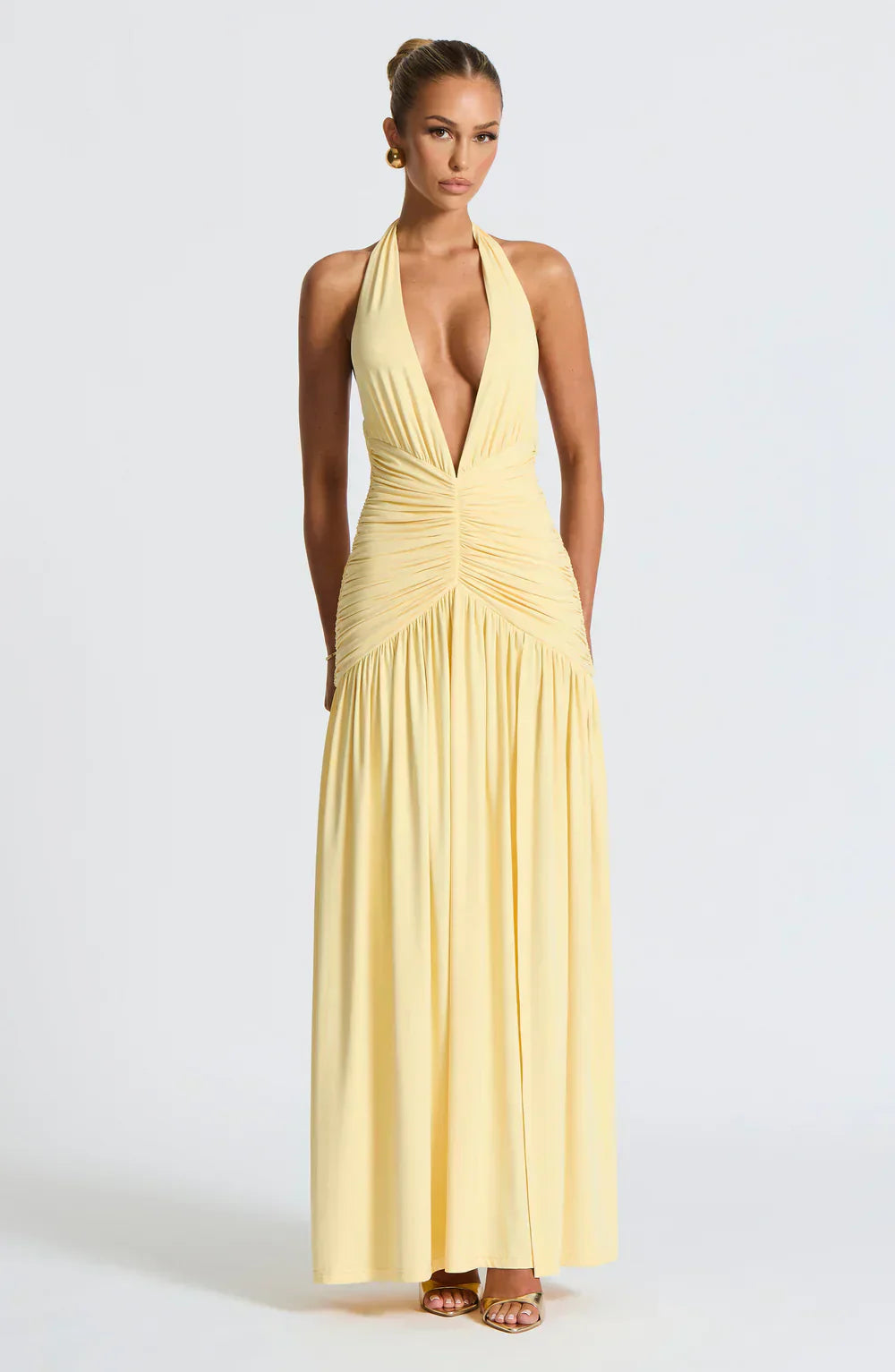 Yellow Halter Neck Maxi Dress with Side Split