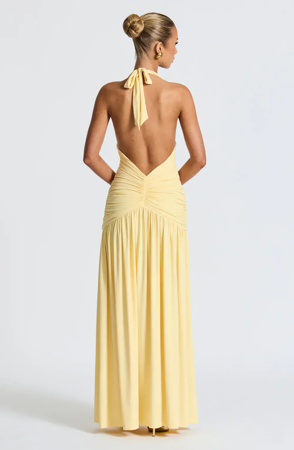 Yellow Halter Neck Maxi Dress with Side Split