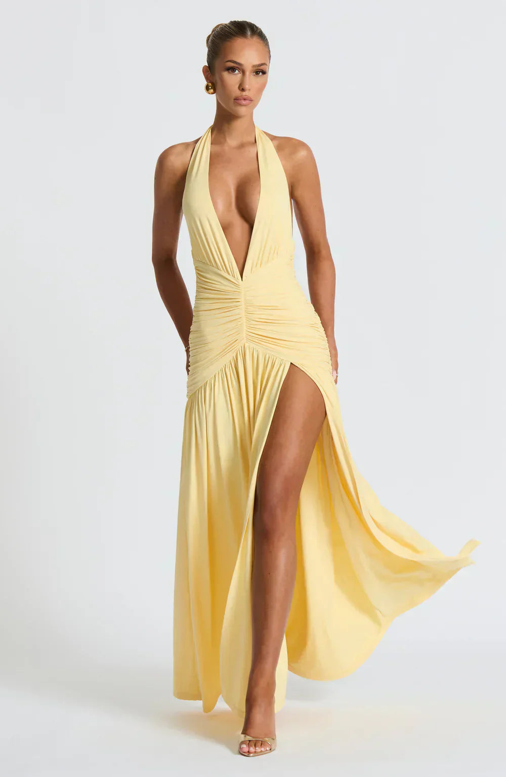 Yellow Halter Neck Maxi Dress with Side Split