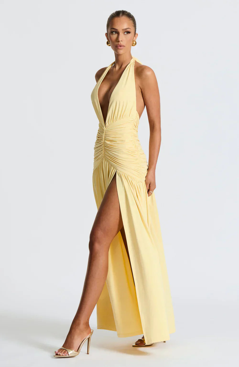 Yellow Halter Neck Maxi Dress with Side Split