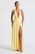 Yellow Halter Neck Maxi Dress with Side Split