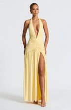Yellow Halter Neck Maxi Dress with Side Split