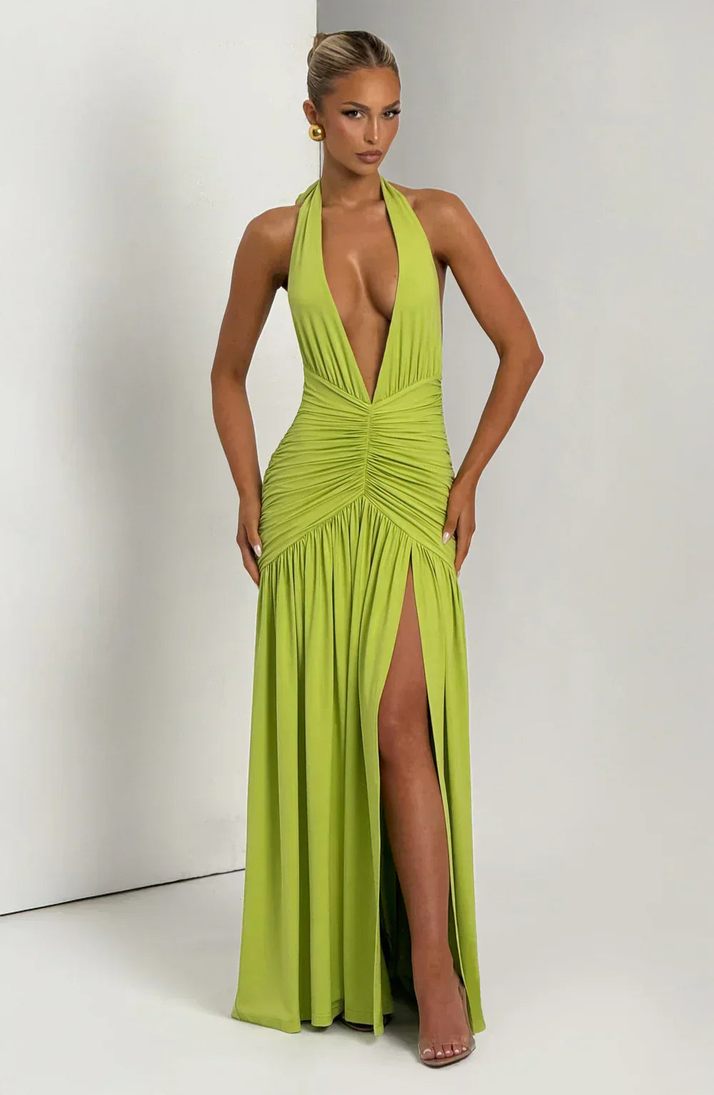 Green Halter Neck Maxi Dress with Side Split