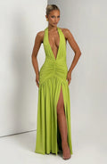 Green Halter Neck Maxi Dress with Side Split