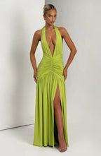 Green Halter Neck Maxi Dress with Side Split