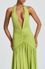 Green Halter Neck Maxi Dress with Side Split