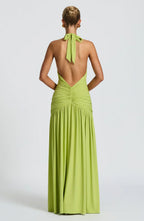 Green Halter Neck Maxi Dress with Side Split