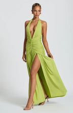 Green Halter Neck Maxi Dress with Side Split