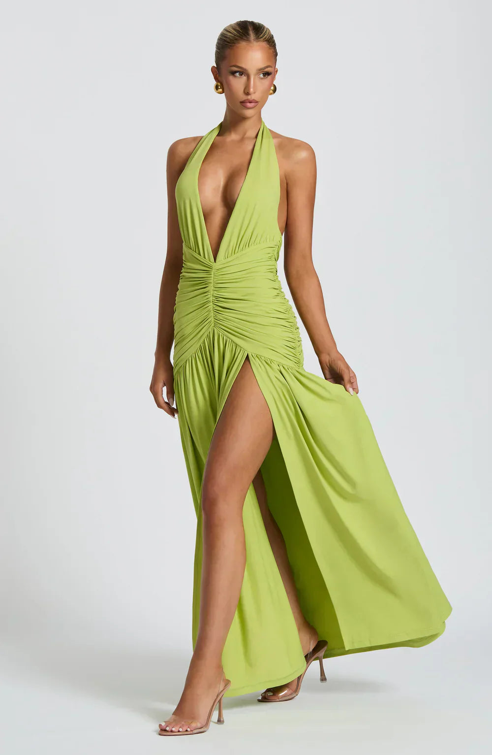 Green Halter Neck Maxi Dress with Side Split