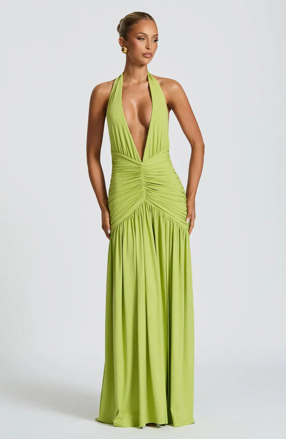 Green Halter Neck Maxi Dress with Side Split