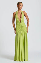 Green Halter Neck Maxi Dress with Side Split