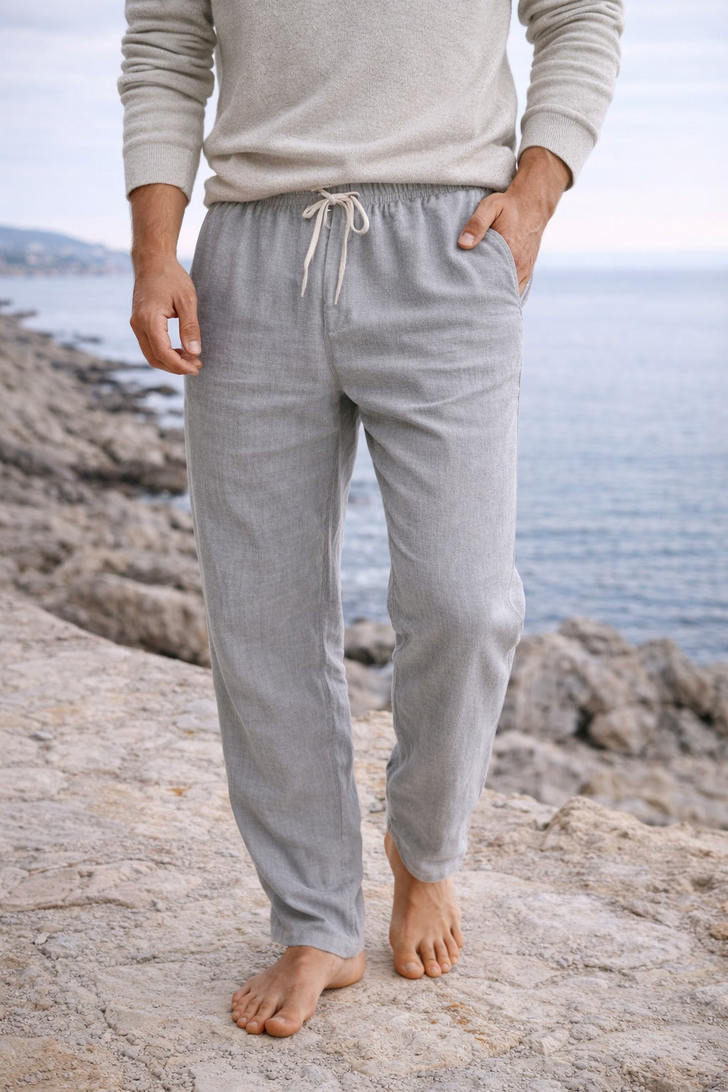 Men's Linen Drawstring Trousers with Elasticated Waist