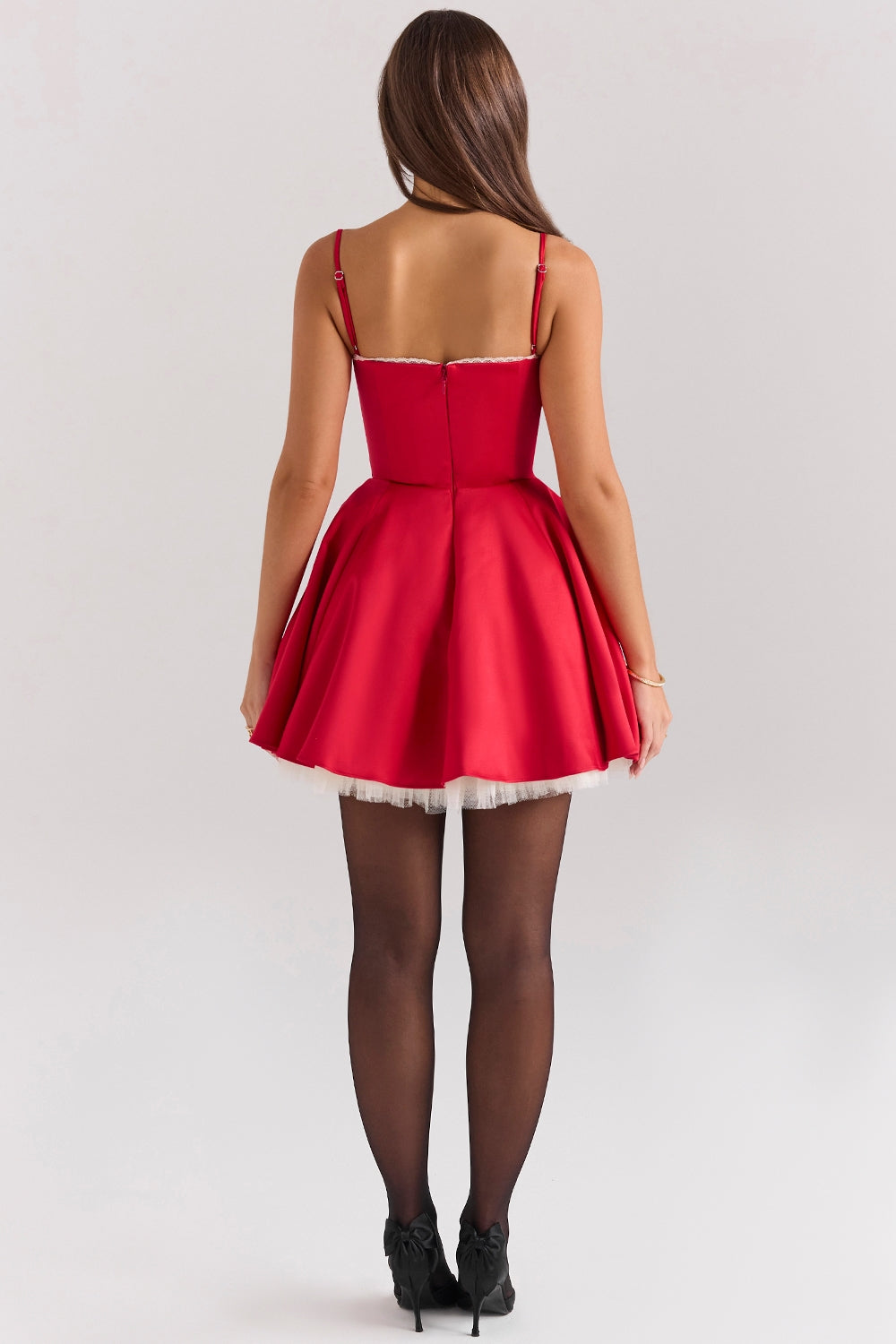 Red Mini Dress with Corset Bodice and Tulle Skirt