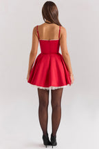 Red Mini Dress with Corset Bodice and Tulle Skirt
