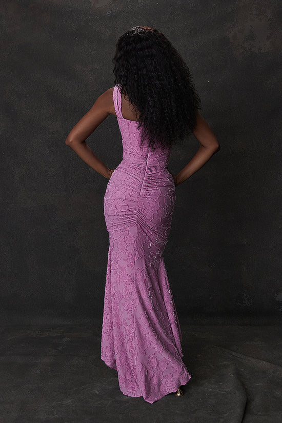 Purple Floral Print Midi Dress with Structured Bodice