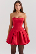 Red Strapless Satin Mini Dress